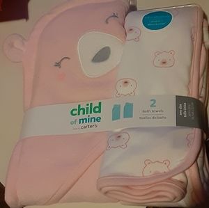 Baby girl bath towel & (2) 3 5oz pk of bottles